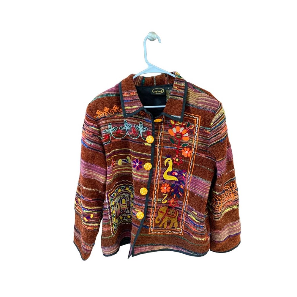Julia Kim Womens Size L Peacock Tapestry Jacket Coat Blazer Silk Rayon Blend